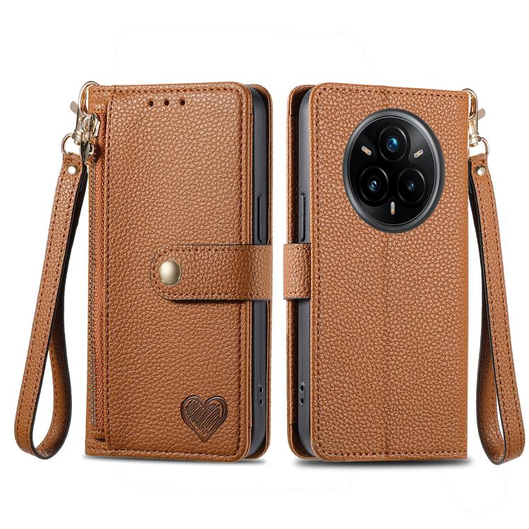 For Realme 14 Pro Love Zipper Lanyard Leather Phone Case