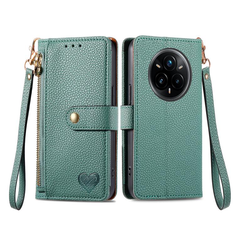 For Realme 14 Pro Love Zipper Lanyard Leather Phone Case