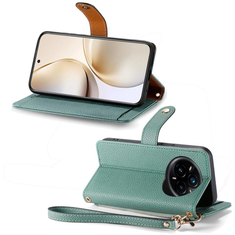 For Realme 14 Pro Love Zipper Lanyard Leather Phone Case