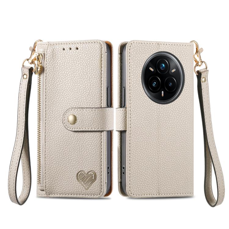 For Realme 14 Pro Love Zipper Lanyard Leather Phone Case