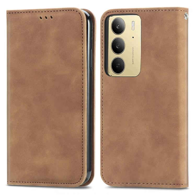 For Realme C75 Retro Skin Feel Magnetic Leather Phone Case