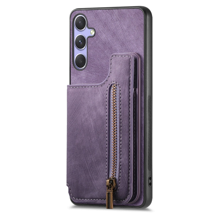For Samsung Galaxy S25 5G Retro Leather Zipper Wallet Back Phone Case