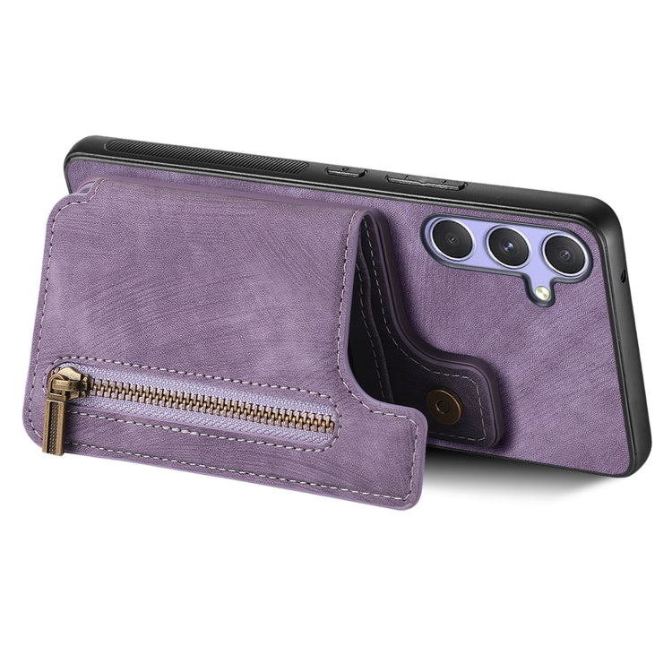 For Samsung Galaxy S25 5G Retro Leather Zipper Wallet Back Phone Case