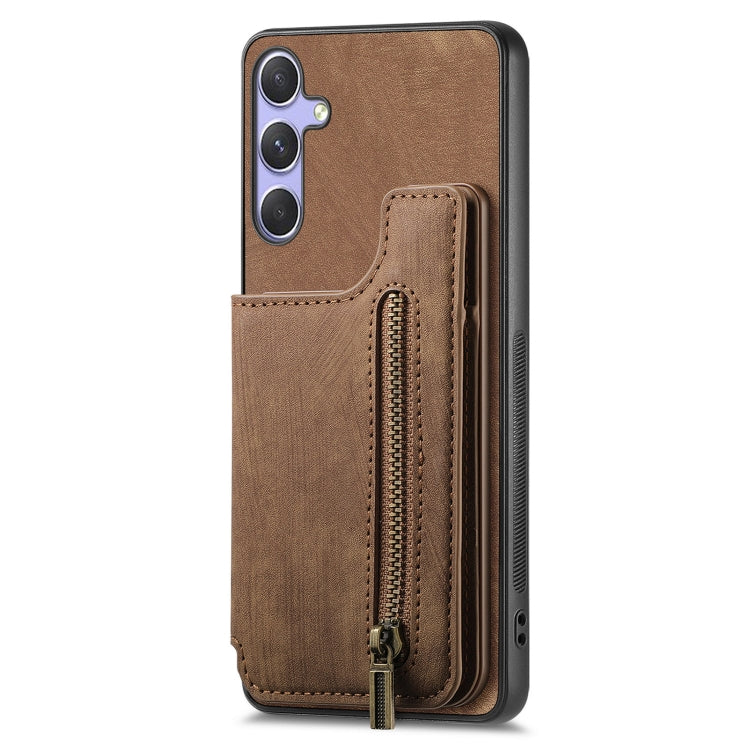 For Samsung Galaxy S25 5G Retro Leather Zipper Wallet Back Phone Case