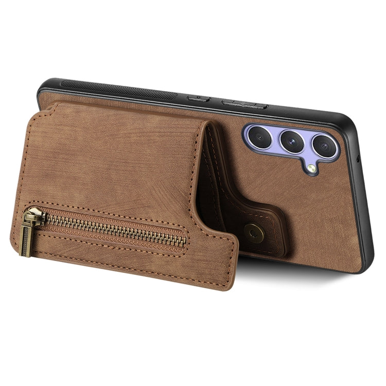 For Samsung Galaxy S25 5G Retro Leather Zipper Wallet Back Phone Case