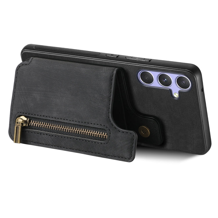 For Samsung Galaxy S25 5G Retro Leather Zipper Wallet Back Phone Case