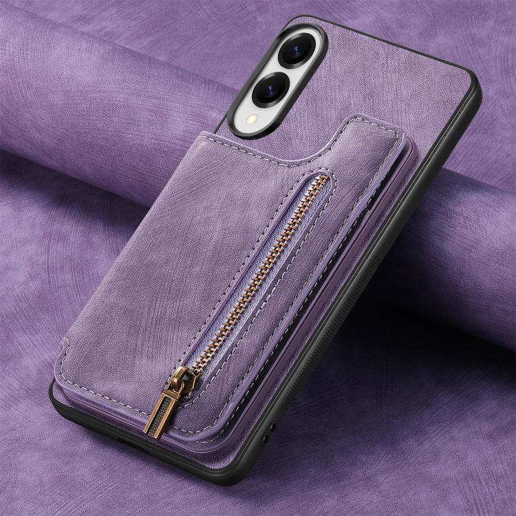 For Samsung Galaxy S25 Edge 5G Retro Leather Zipper Wallet Back Phone Case