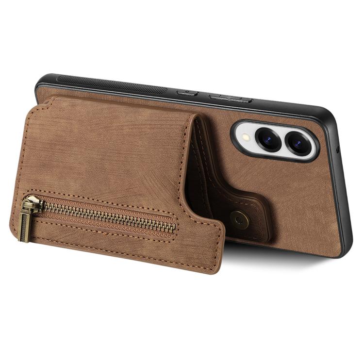 For Samsung Galaxy S25 Edge 5G Retro Leather Zipper Wallet Back Phone Case