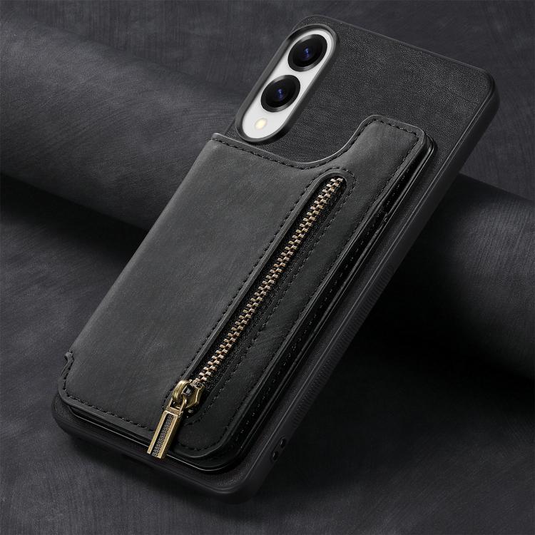 For Samsung Galaxy S25 Edge 5G Retro Leather Zipper Wallet Back Phone Case
