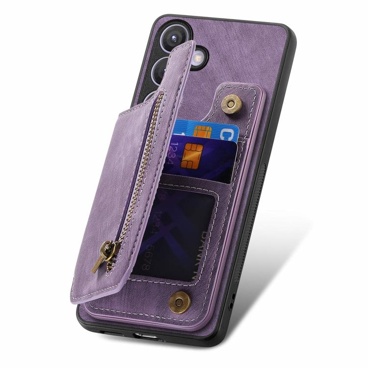 For Samsung Galaxy A57 5G Retro Leather Zipper Wallet Back Phone Case