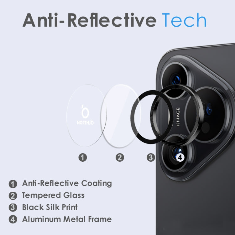 For Huawei Pura 70 NORTHJO Camera Lens CD Vein Metal Ring Tempered Glass Film