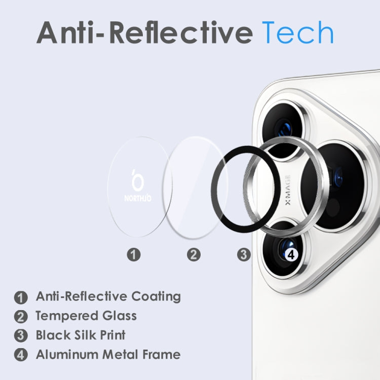 For Huawei Pura 70 NORTHJO Camera Lens CD Vein Metal Ring Tempered Glass Film
