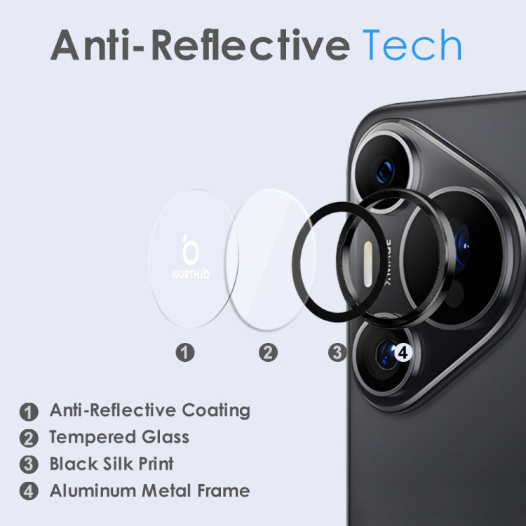 For Huawei Pura 70 Pro NORTHJO Camera Lens CD Vein Metal Ring Tempered Glass Film