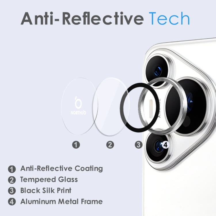 For Huawei Pura 70 Pro NORTHJO Camera Lens CD Vein Metal Ring Tempered Glass Film