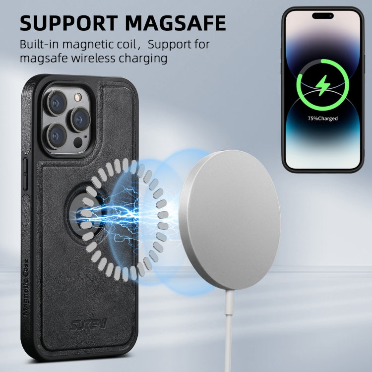 For iPhone 16 Suteni G1 Magsafe Leather Back Phone Case
