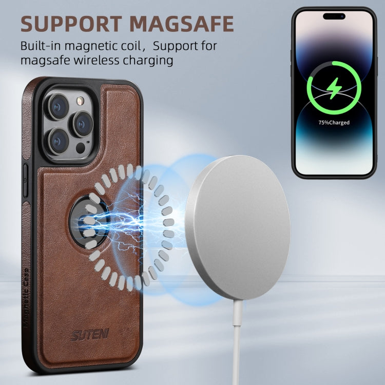 For iPhone 16 Suteni G1 Magsafe Leather Back Phone Case
