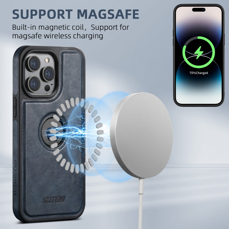 For iPhone 16 Suteni G1 Magsafe Leather Back Phone Case