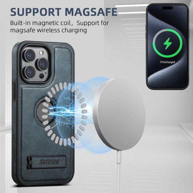 For iPhone 16 Suteni G2 Magsafe Oil Wax Leather Back Phone Case with Holder