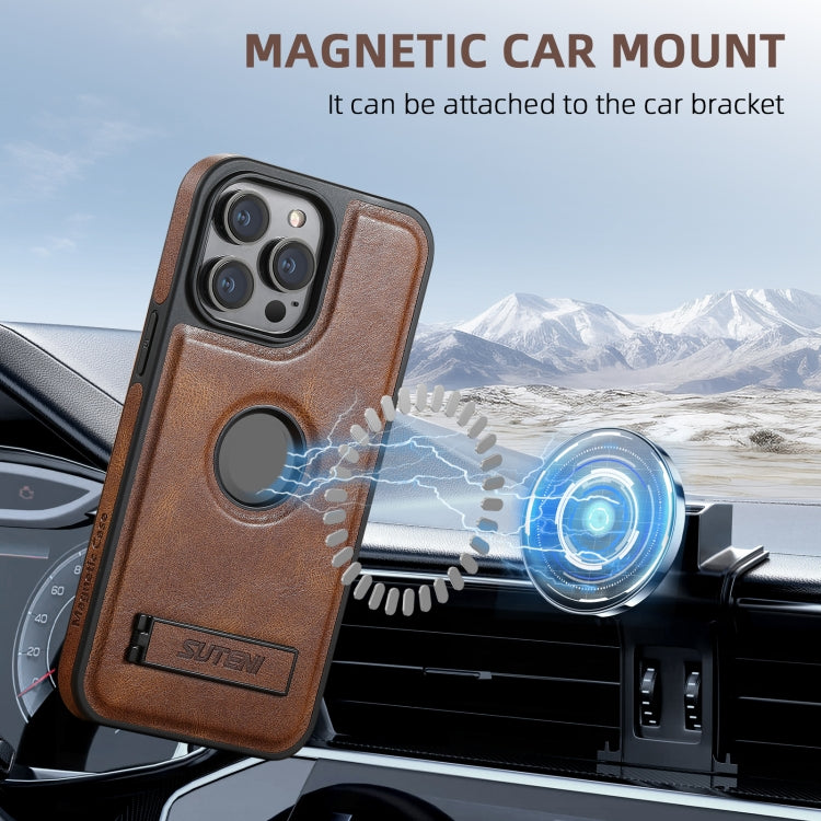 For iPhone 16 Plus Suteni G2 Magsafe Oil Wax Leather Back Phone Case with Holder