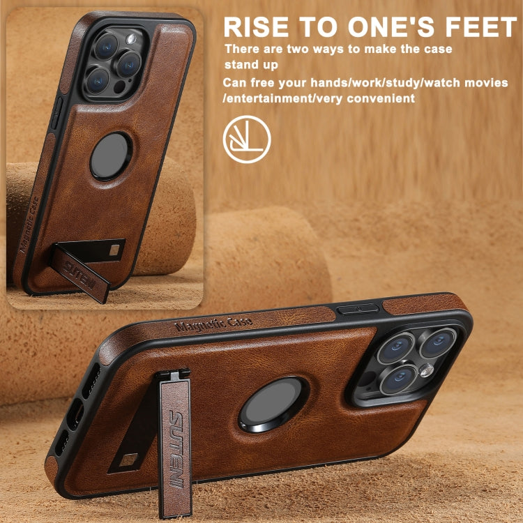 For iPhone 16 Pro Max Suteni G2 Magsafe Oil Wax Leather Back Phone Case with Holder