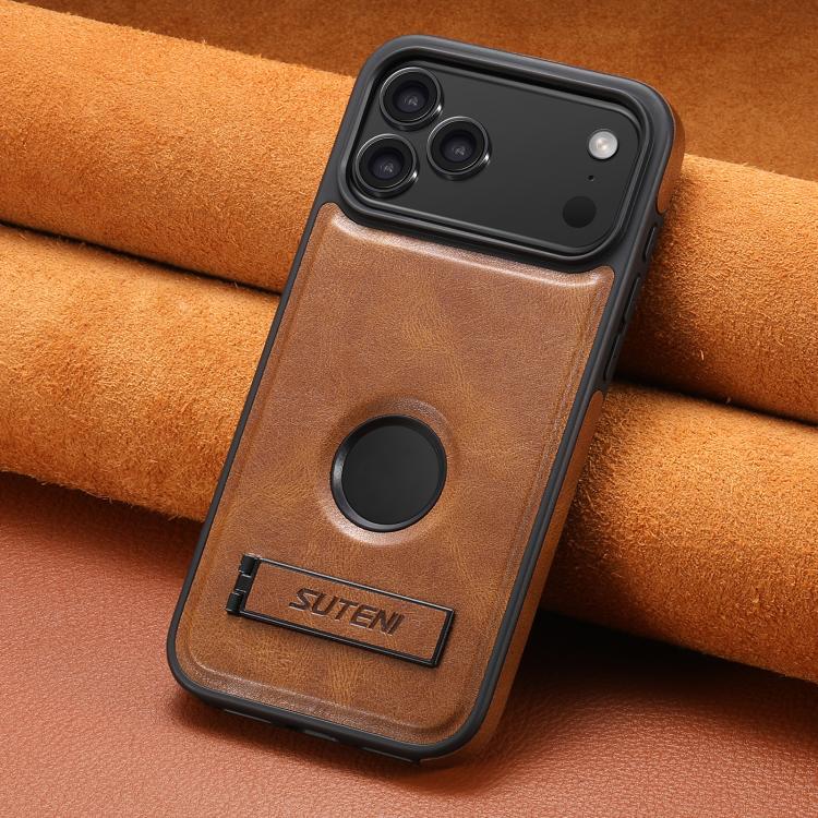 For iPhone 17 Pro Max Suteni G2 Magsafe Oil Wax Leather Back Phone Case with Holder