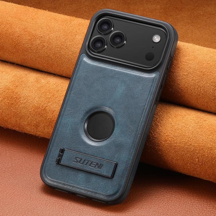 For iPhone 17 Pro Max Suteni G2 Magsafe Oil Wax Leather Back Phone Case with Holder