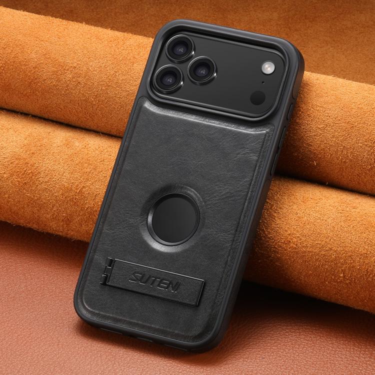 For iPhone 17 Pro Suteni G2 Magsafe Oil Wax Leather Back Phone Case with Holder