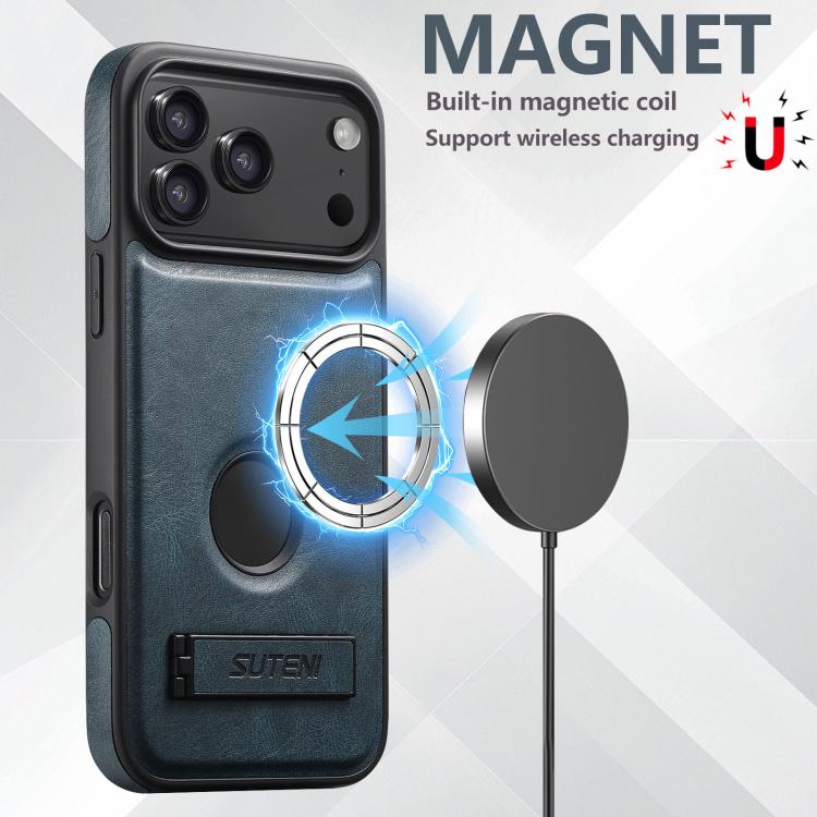 For iPhone 17 Pro Suteni G2 Magsafe Oil Wax Leather Back Phone Case with Holder