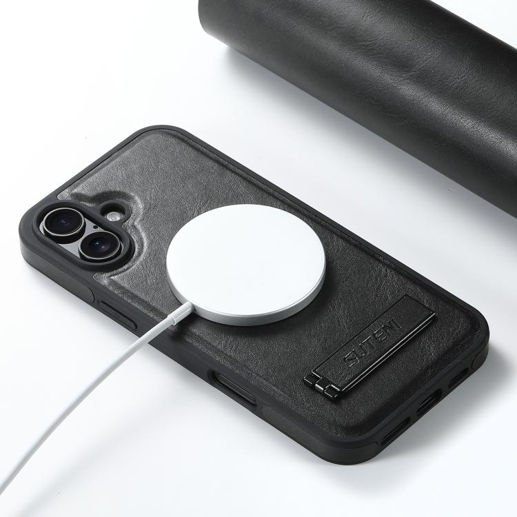 For iPhone 17 Suteni G2 Magsafe Oil Wax Leather Back Phone Case with Holder