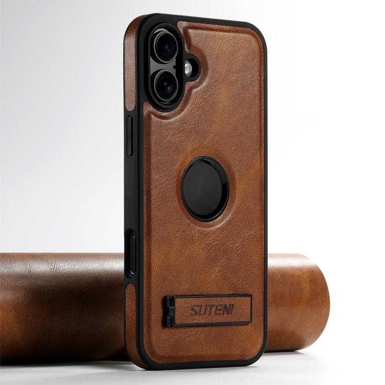 For iPhone 17 Suteni G2 Magsafe Oil Wax Leather Back Phone Case with Holder