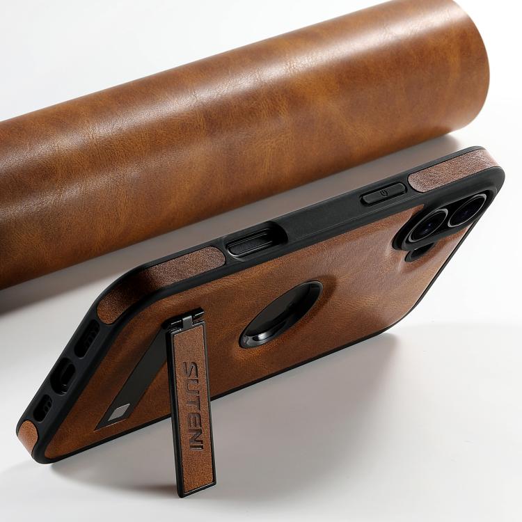 For iPhone 17 Suteni G2 Magsafe Oil Wax Leather Back Phone Case with Holder