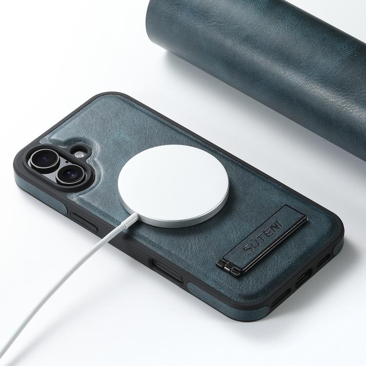 For iPhone 17 Suteni G2 Magsafe Oil Wax Leather Back Phone Case with Holder