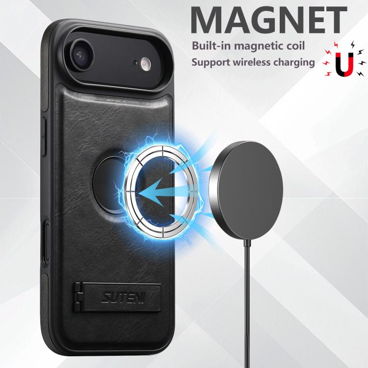 For iPhone Air Suteni G2 Magsafe Oil Wax Leather Back Phone Case with Holder