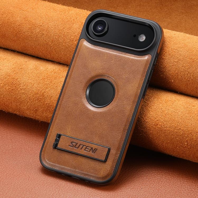 For iPhone Air Suteni G2 Magsafe Oil Wax Leather Back Phone Case with Holder