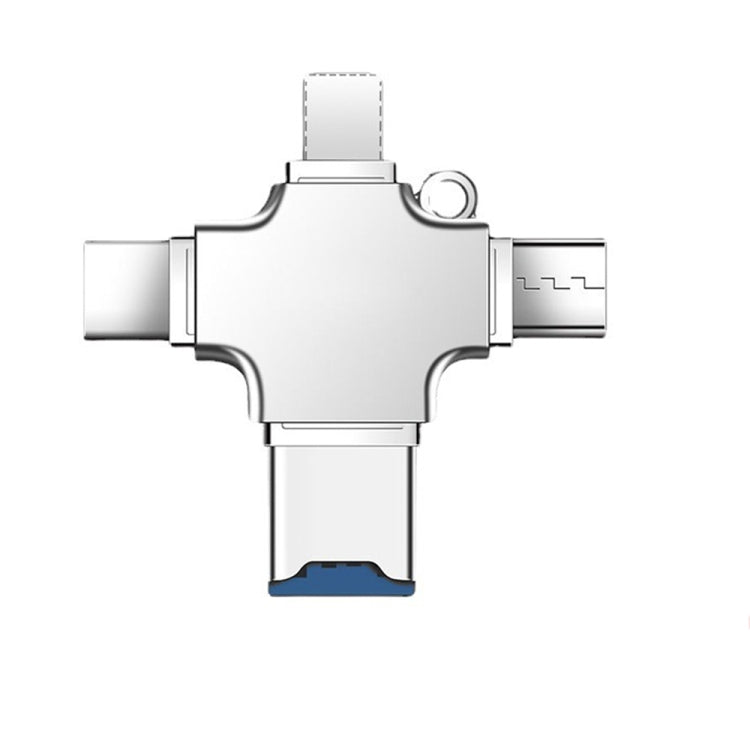 4 in 1 USB-C / Type-C  USB 2.0 + Micro USB + 8 Pin Adapter TF Card Reader, Memory Card:No Memory - Sliver