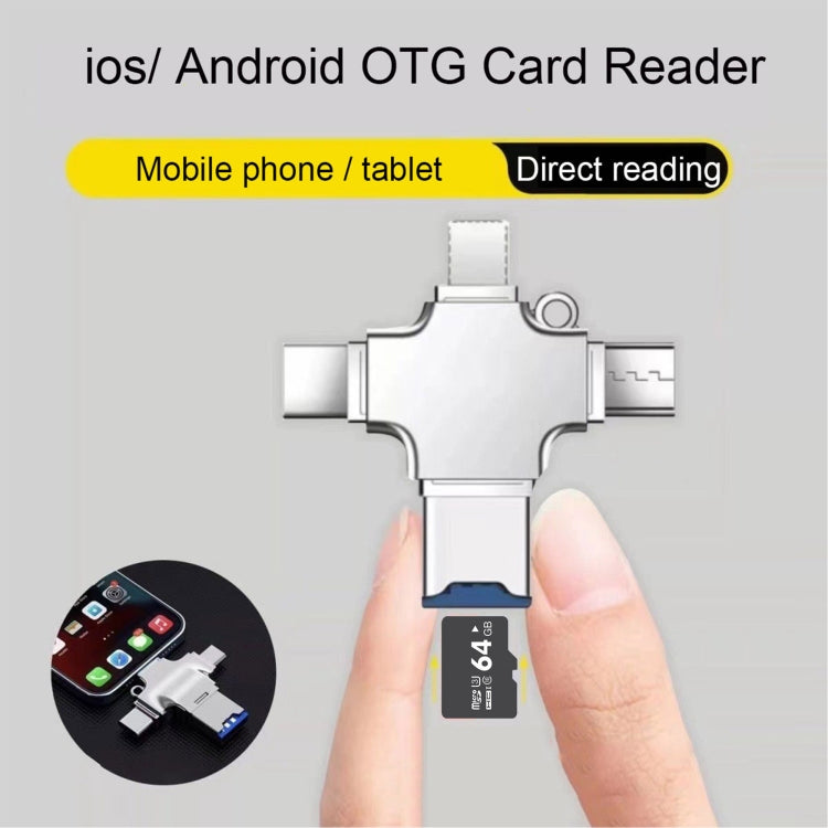 4 in 1 USB-C / Type-C  USB 2.0 + Micro USB + 8 Pin Adapter TF Card Reader, Memory Card:32GB - Sliver