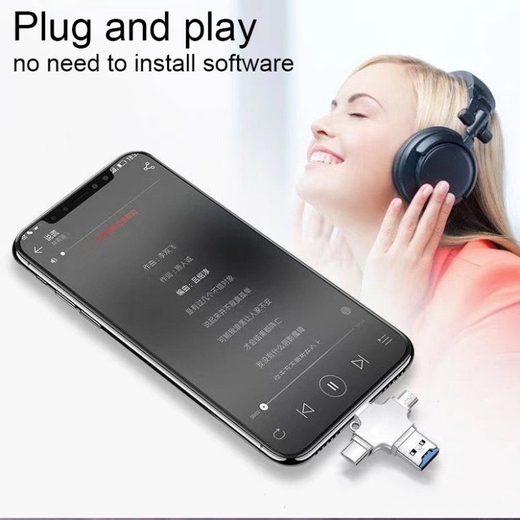 4 in 1 USB-C / Type-C  USB 2.0 + Micro USB + 8 Pin Adapter TF Card Reader, Memory Card:No Memory - Sliver