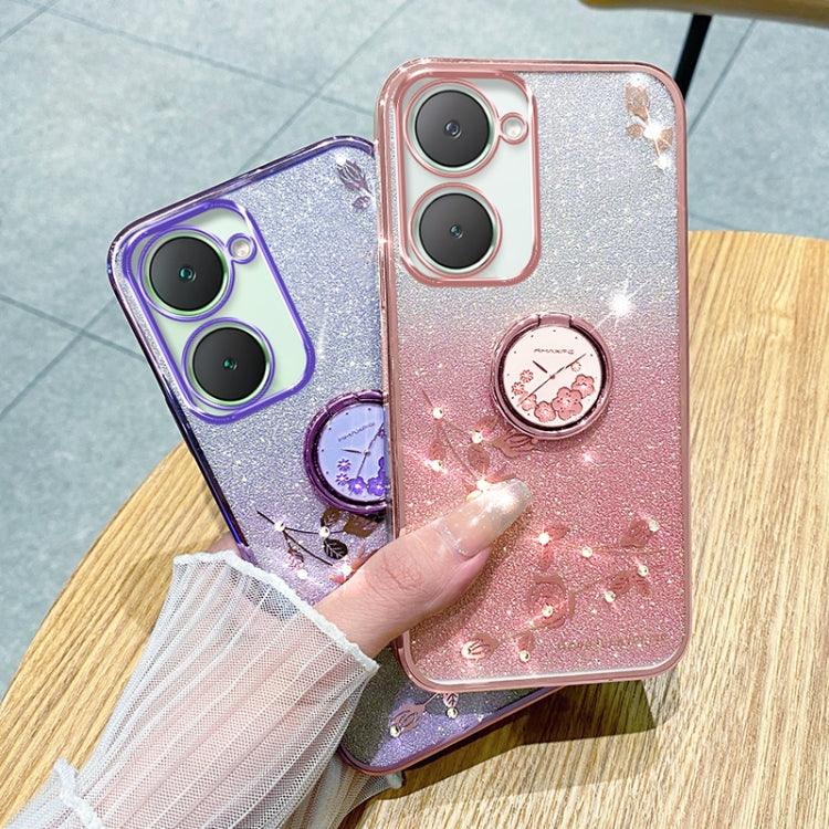 For vivo Y03 4G Global Gradient Glitter Immortal Flower Ring All-inclusive Phone Case