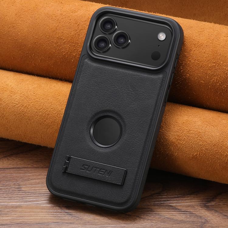For iPhone 17 Pro Max Suteni G2 Magsafe Litchi Texture Leather Back Phone Case with Holder
