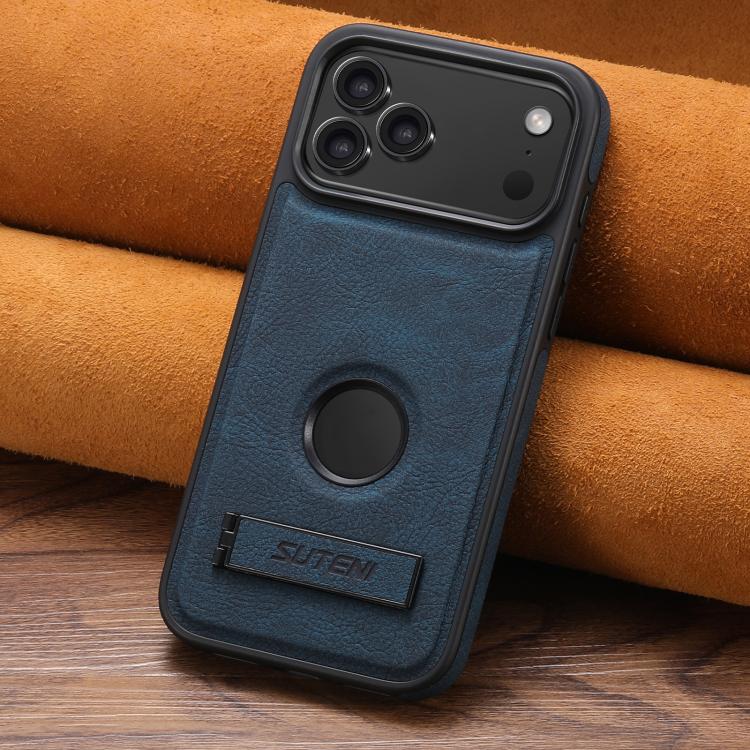 For iPhone 17 Pro Max Suteni G2 Magsafe Litchi Texture Leather Back Phone Case with Holder