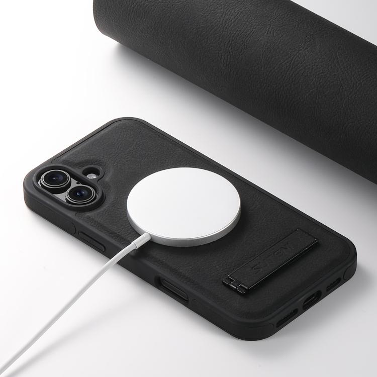 For iPhone 17 Suteni G2 Magsafe Litchi Texture Leather Back Phone Case with Holder