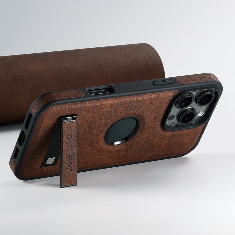 For iPhone 17 Suteni G2 Magsafe Litchi Texture Leather Back Phone Case with Holder