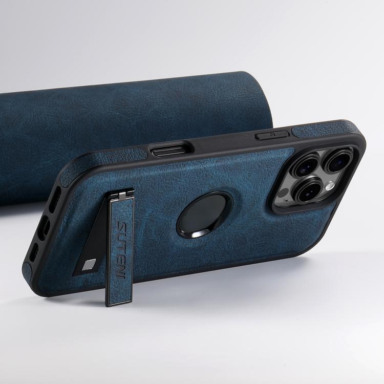 For iPhone 17 Suteni G2 Magsafe Litchi Texture Leather Back Phone Case with Holder