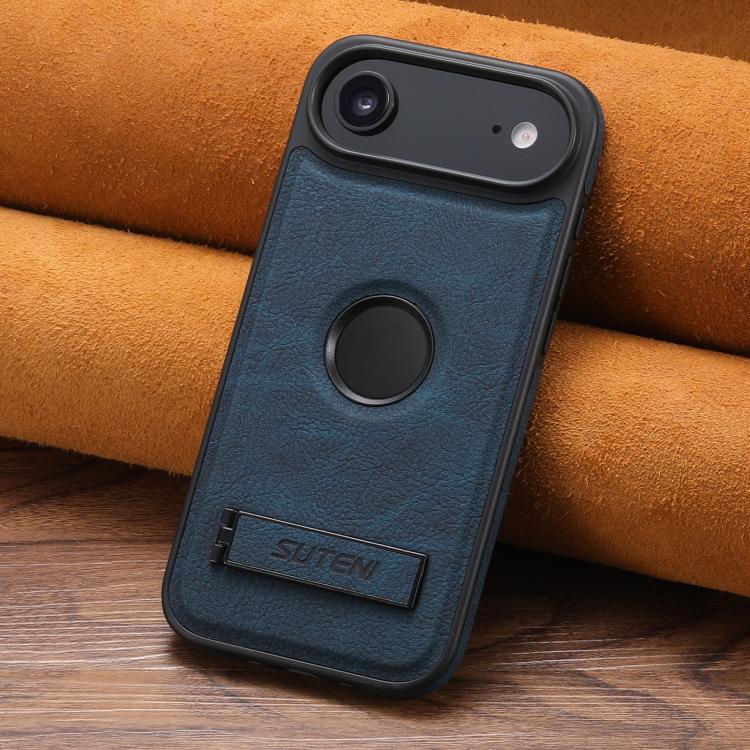 For iPhone Air Suteni G2 Magsafe Litchi Texture Leather Back Phone Case with Holder