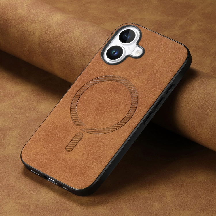 For iPhone 16 Plus Solid Color Retro Magsafe PU Back Cover Phone Case