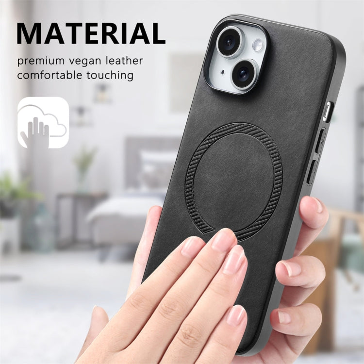 For iPhone 16 Plus Solid Color Retro Magsafe PU Back Cover Phone Case