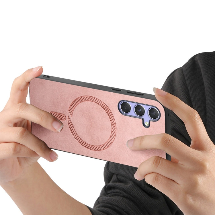 For Samsung Galaxy A14 Solid Color Retro Magsafe PU Back Cover Phone Case