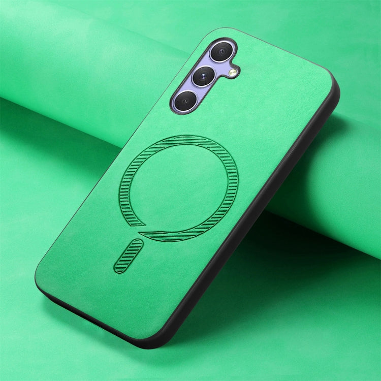 For Samsung Galaxy A14 Solid Color Retro Magsafe PU Back Cover Phone Case