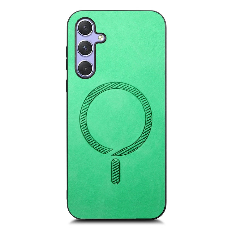 For Samsung Galaxy A14 Solid Color Retro Magsafe PU Back Cover Phone Case
