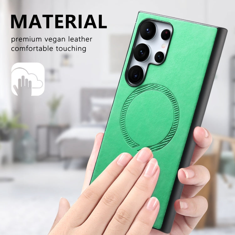 For Samsung Galaxy A14 Solid Color Retro Magsafe PU Back Cover Phone Case